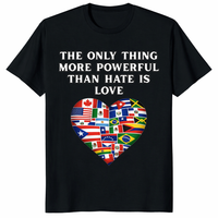 The Only Thing More Powerful Than Hate Is Love T Shirt featuring a heart made of world flags.