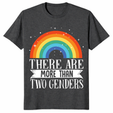 Dark heather grey inclusive pride shirt with rainbow and gender support message