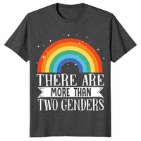 Dark heather grey inclusive pride shirt with rainbow and gender support message