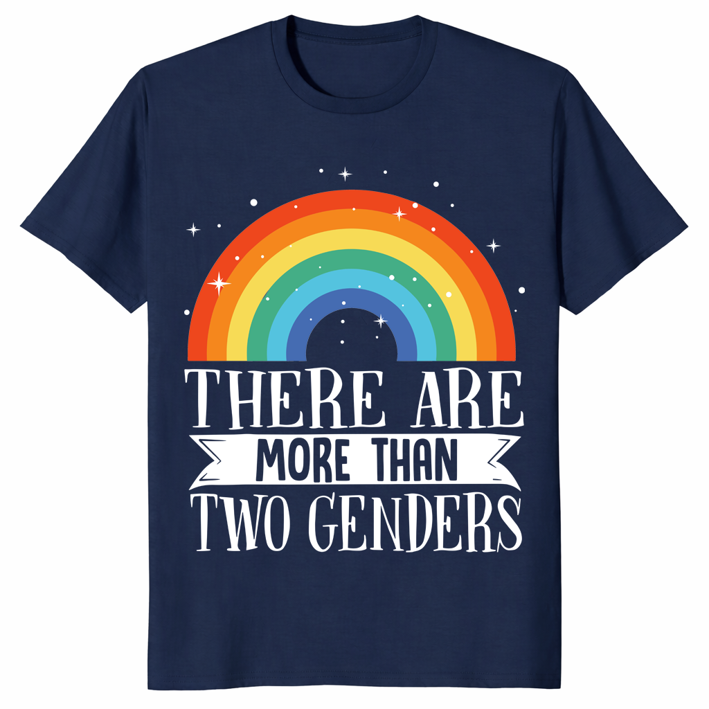 Rainbow pride t shirt in navy with There Are More Than Two Genders design
