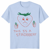 Light blue This is Strobbery shirt ironic food graphic tee