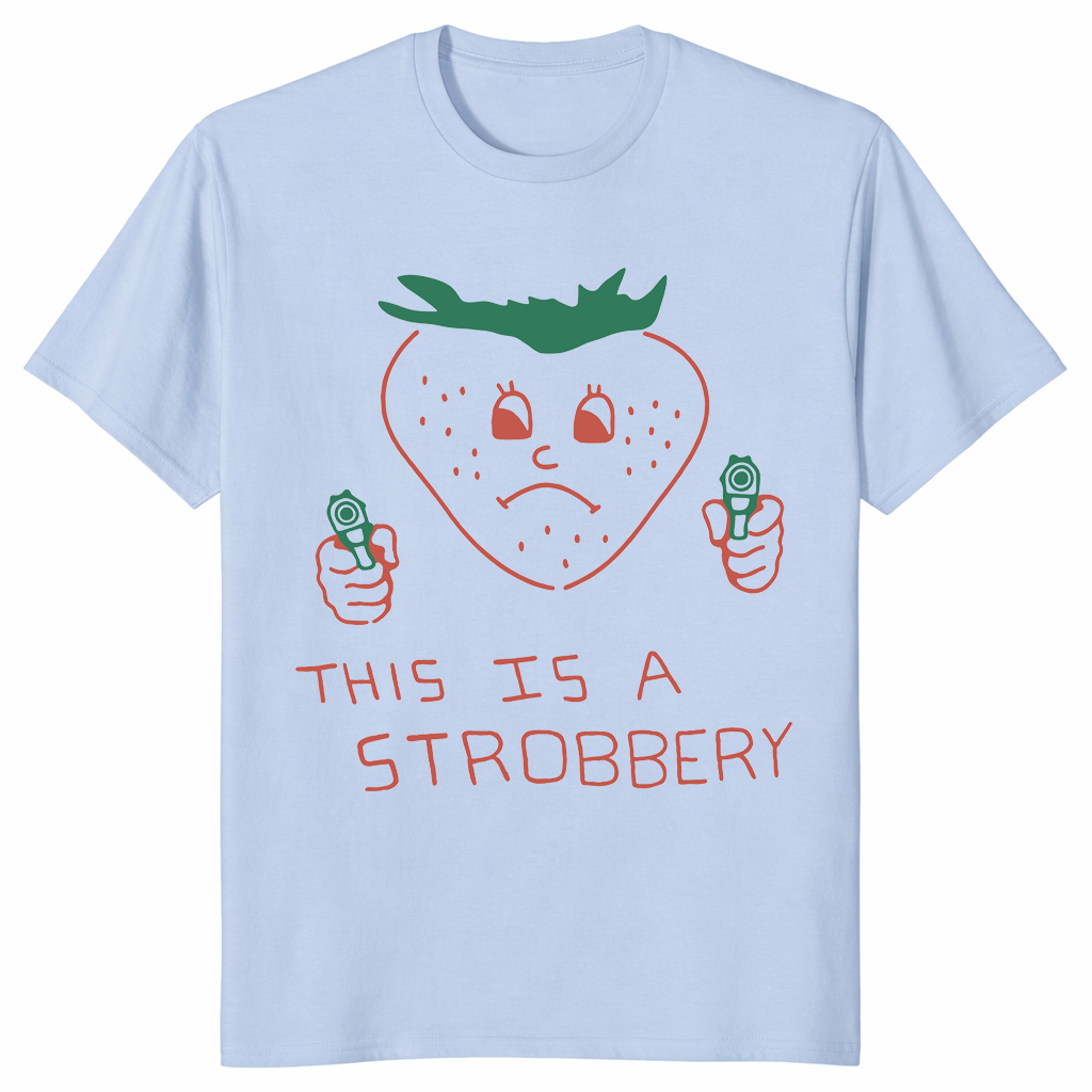 Light blue This is Strobbery shirt ironic food graphic tee