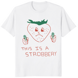White This is Strobbery shirt funny strawberry graphic tee