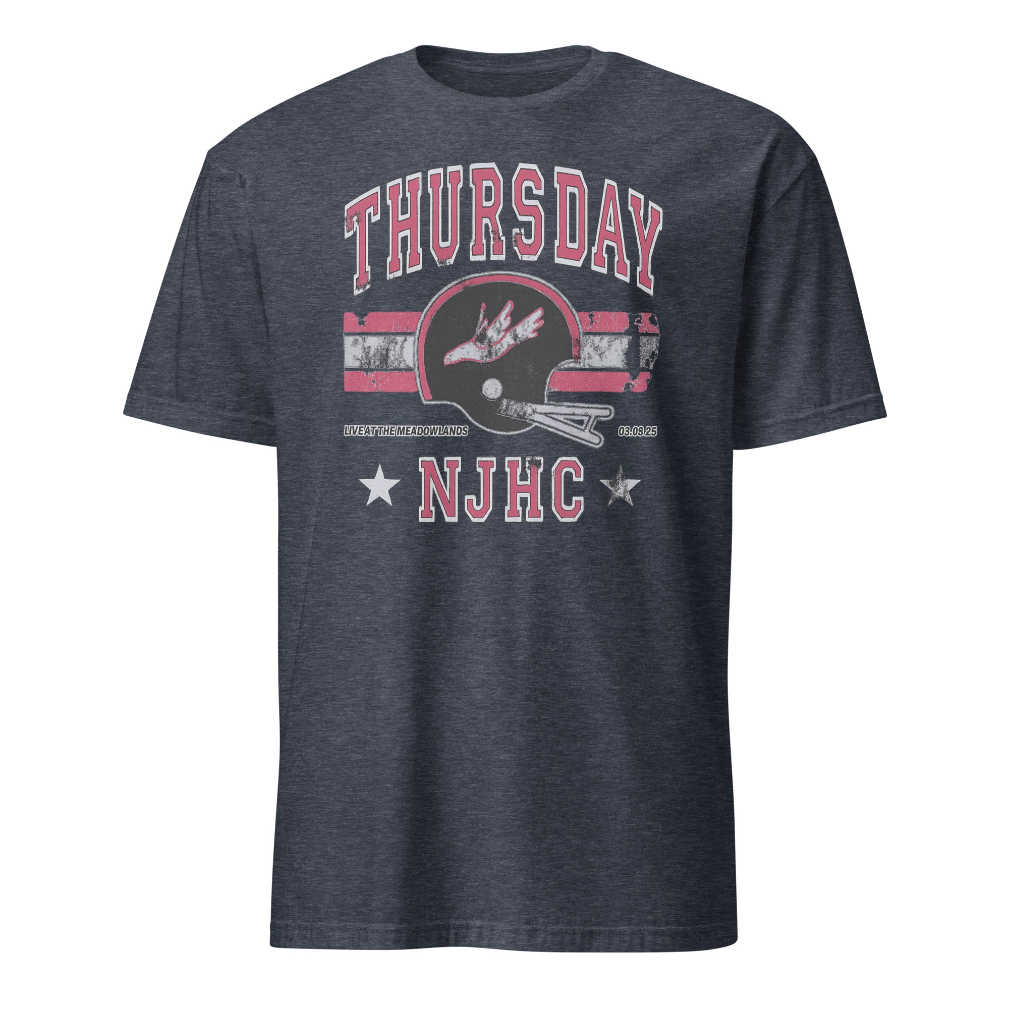 Heather Navy Thursday NJHC Helmet T-Shirt with MetLife Stadium design by Cuccico