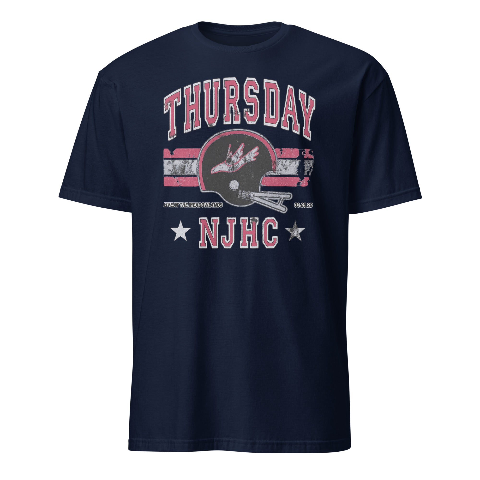 Navy Thursday NJHC Helmet T-Shirt with MetLife Stadium design by Cuccico