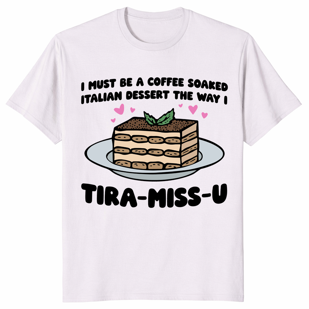 Tiramisu dessert lover gift shirt in ice grey with coffee soaked dessert graphic