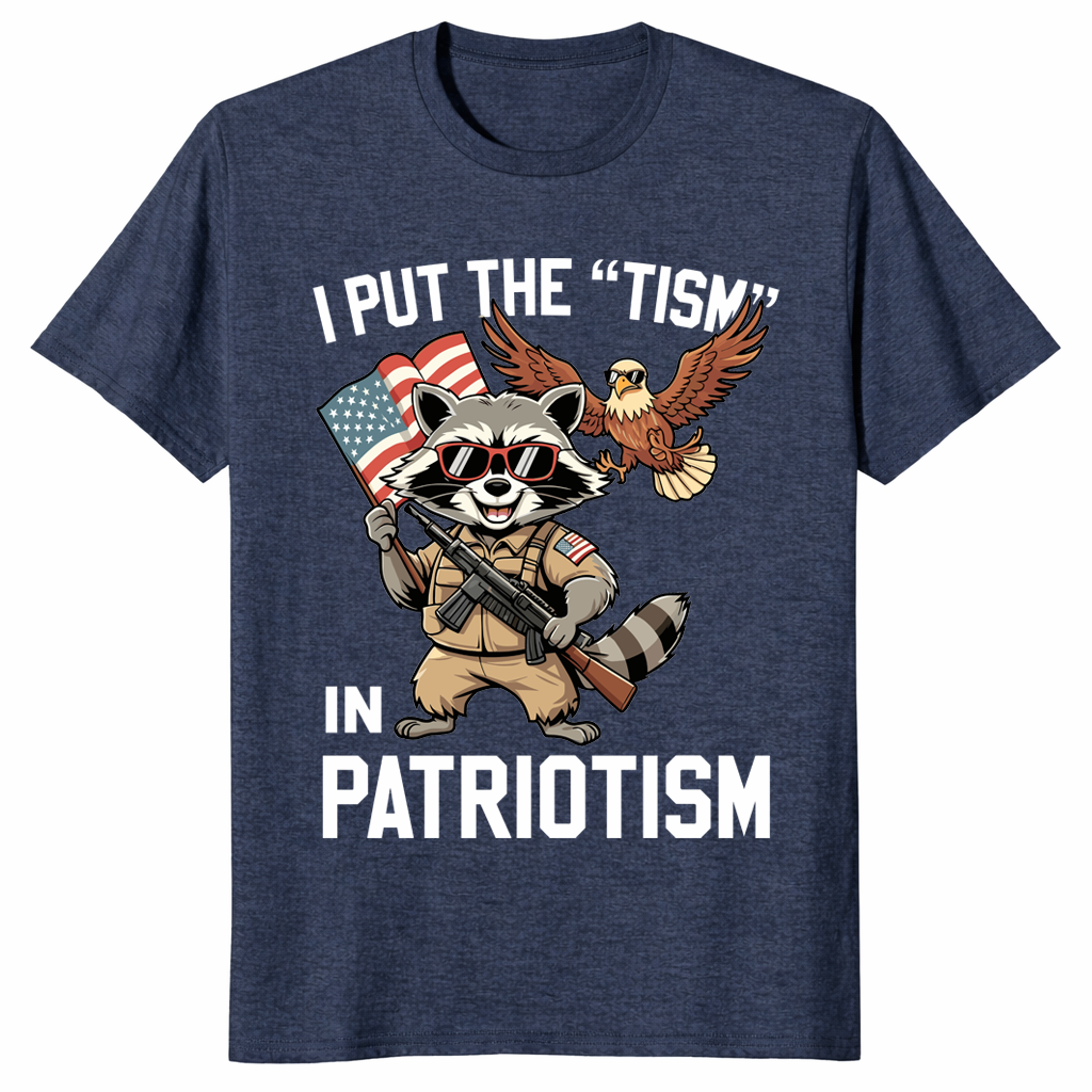 Heather navy Tism In Patriotism shirt for funny patriotic gifts