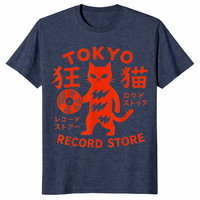 Tokyo Record Store Cat Shirt in heather navy