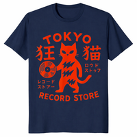Tokyo Record Store Cat Shirt in navy