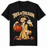 Trick or treason shirt with George Washington holding a Halloween pumpkin, black