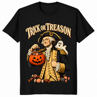 Trick or treason shirt with George Washington holding a Halloween pumpkin, black