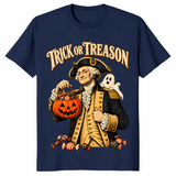 Trick or treason shirt with George Washington holding a Halloween pumpkin, navy