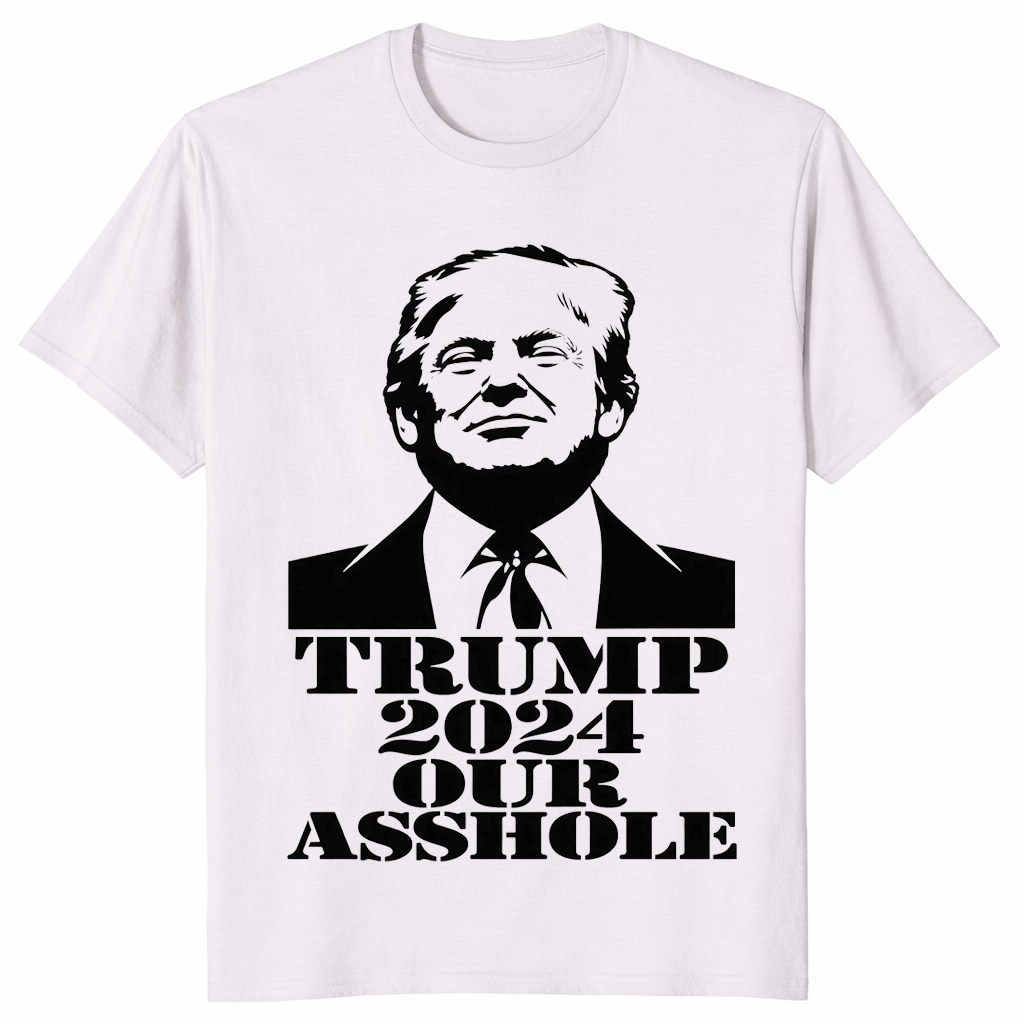 Ice grey funny political satire shirt with Trump 2024 stencil graphic
