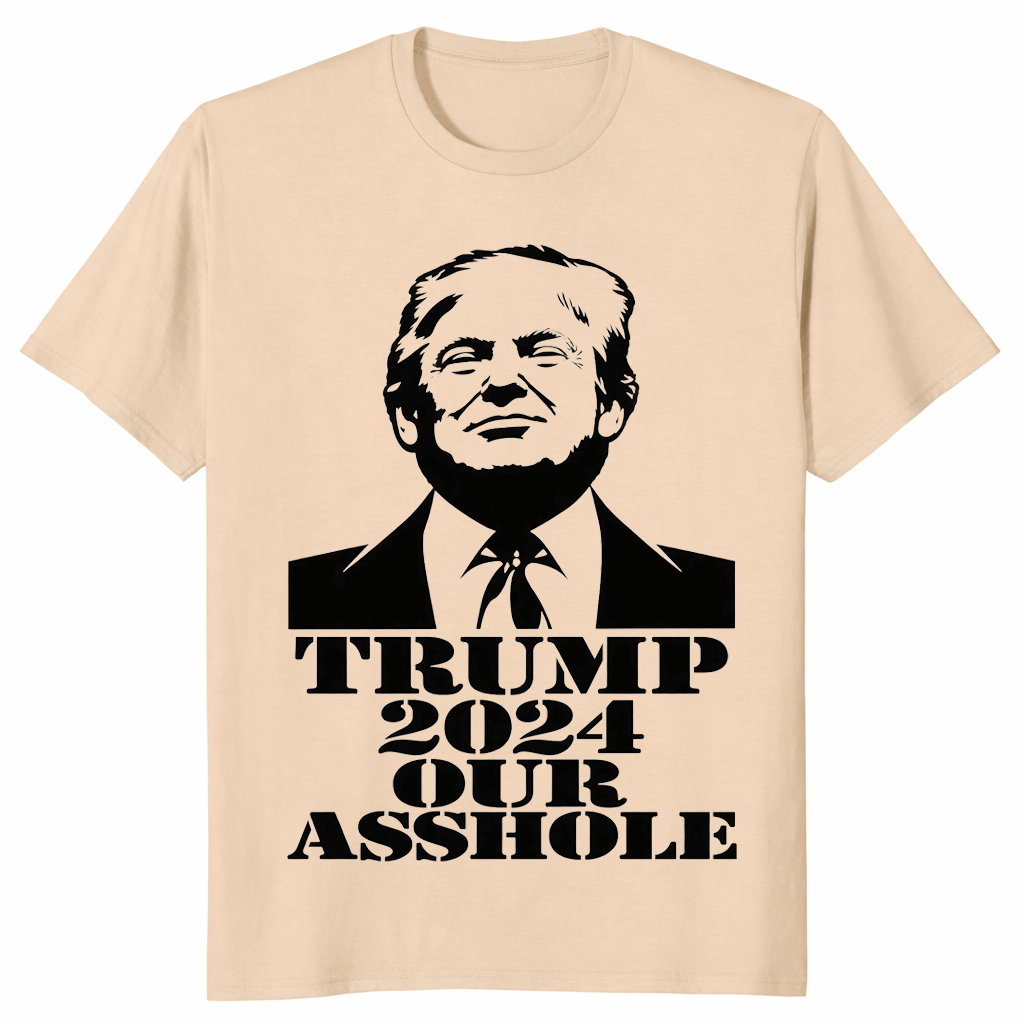 Sand Trump 2024 political humor tee with stencil-style portrait