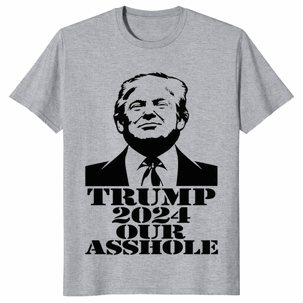 Sport grey Trump 2024 satire t-shirt with black poster-style print