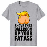 Trump ballroom shirt in sport grey, cartoon backside with golden hair and slogan