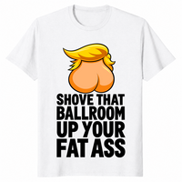 Trump ballroom shirt in white, cartoon backside with golden hair and slogan
