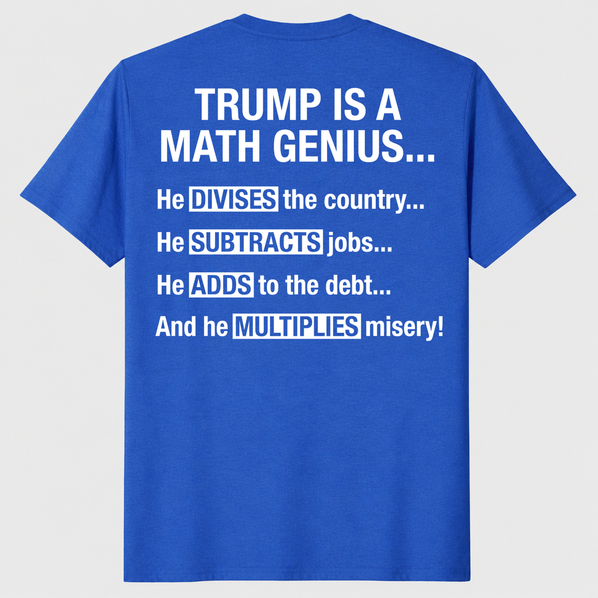 Royal blue trump divides the country shirt back print