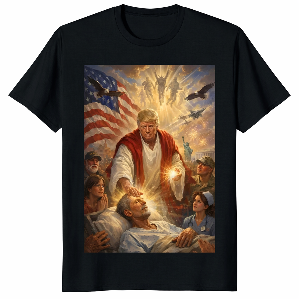 Trump Jesus Christ T Shirt on black patriotic Christian statement tee
