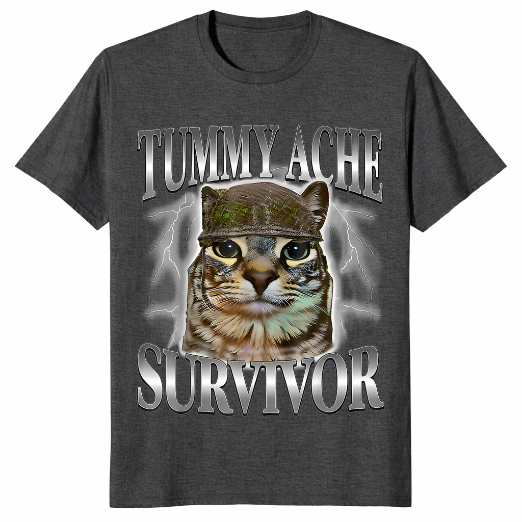 Tummy ache survivor shirt in dark heather grey unisex cotton tee