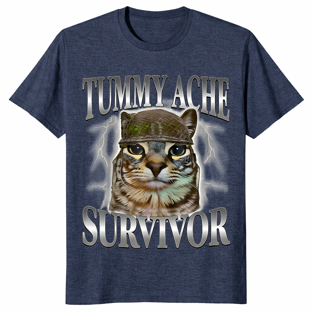 Tummy ache survivor shirt in heather navy unisex cotton tee