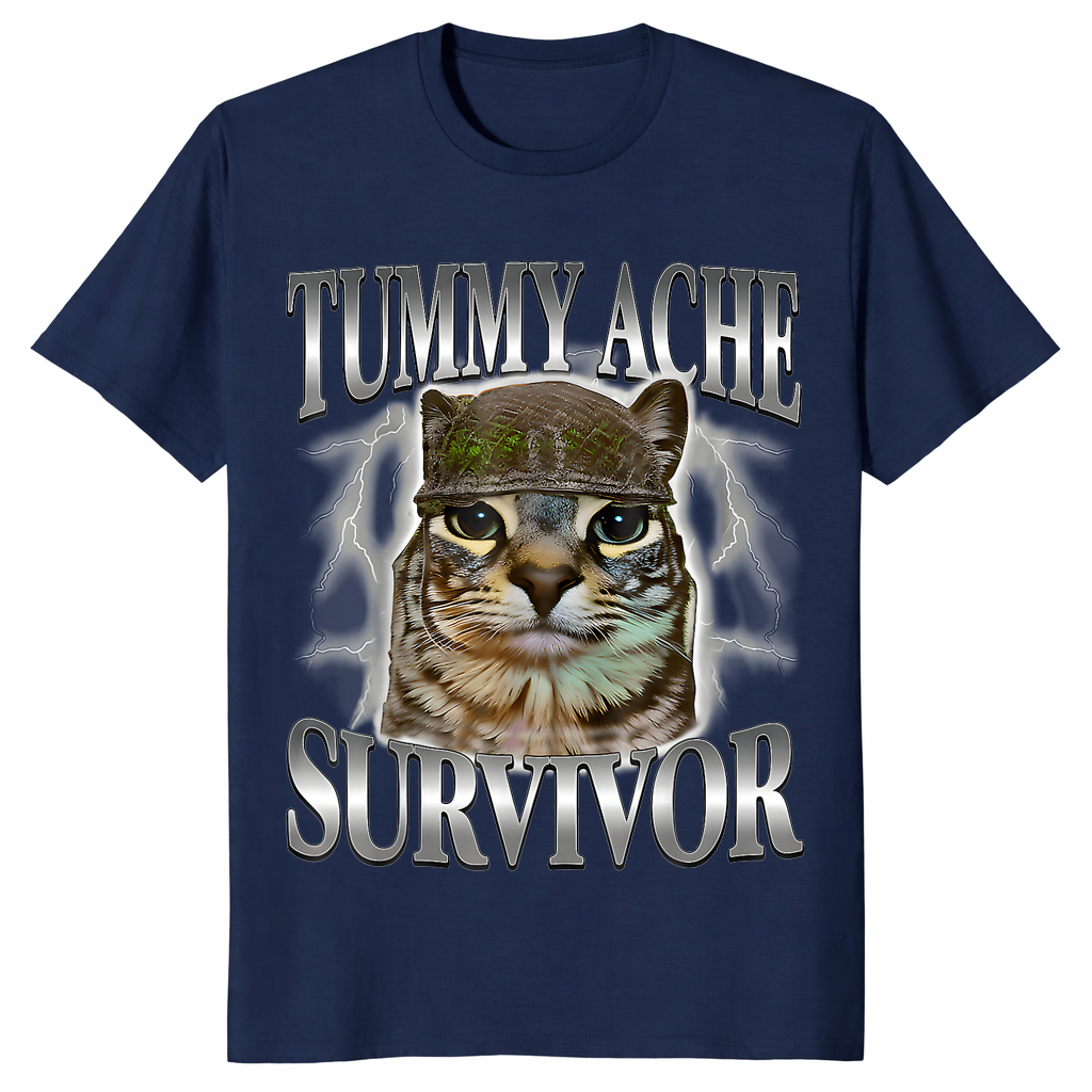 Tummy ache survivor shirt in navy unisex cotton tee
