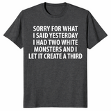 Dark heather grey two white monsters shirt front print
