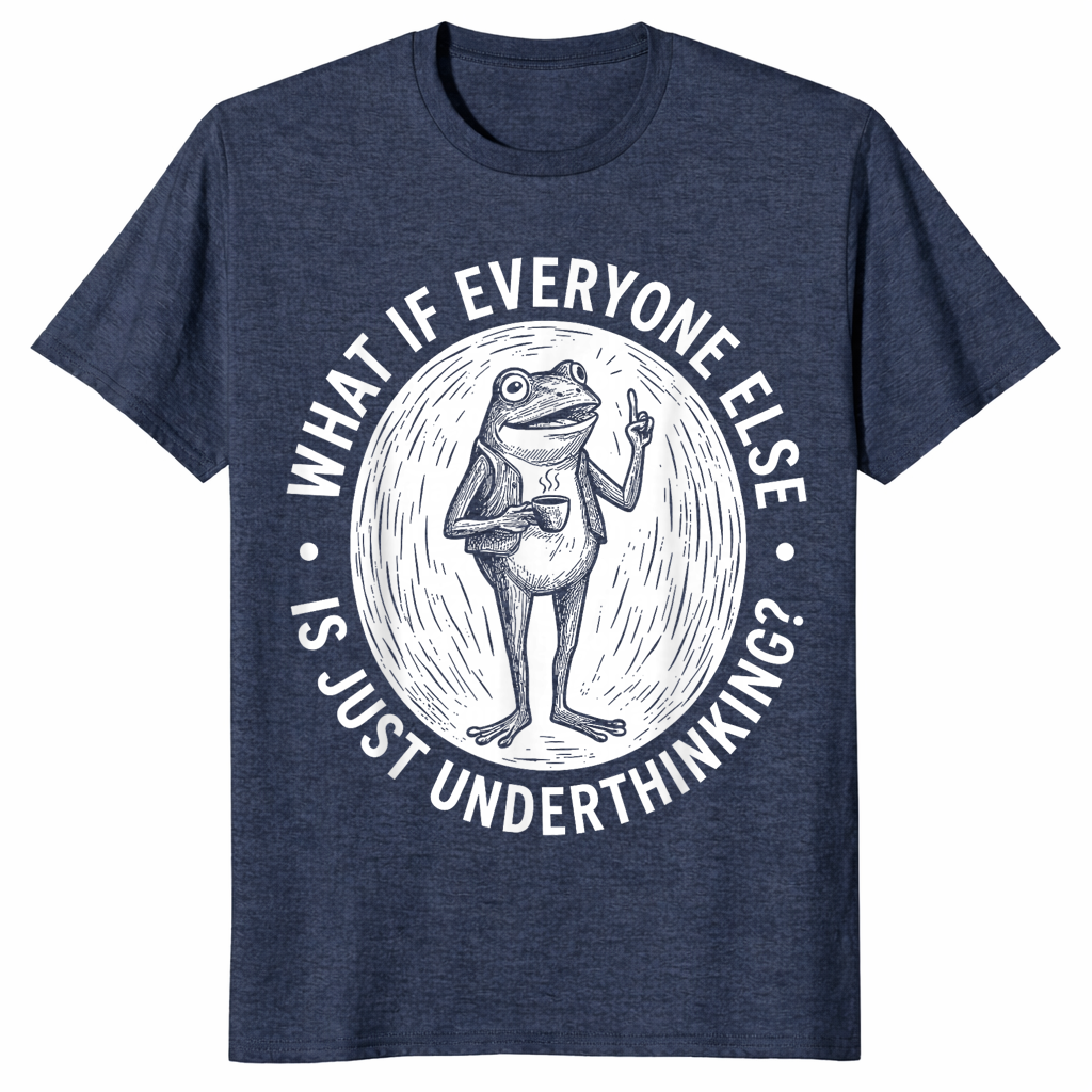 Underthinking frog shirt in heather navy unisex cotton tee