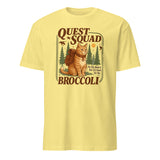 Cuccico Quest Squad Shirt with Broccoli Cat in cornsilk yellow, fantasy Dragon Rider Tee