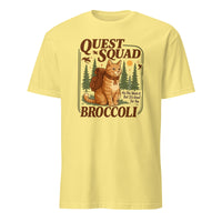 Cuccico Quest Squad Shirt with Broccoli Cat in cornsilk yellow, fantasy Dragon Rider Tee
