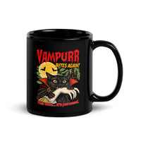 Vampire cat mug, black glossy ceramic, 11 oz