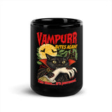 Vampire cat mug, black glossy ceramic, 15 oz
