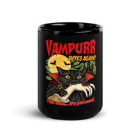 Vampire cat mug, black glossy ceramic, 15 oz