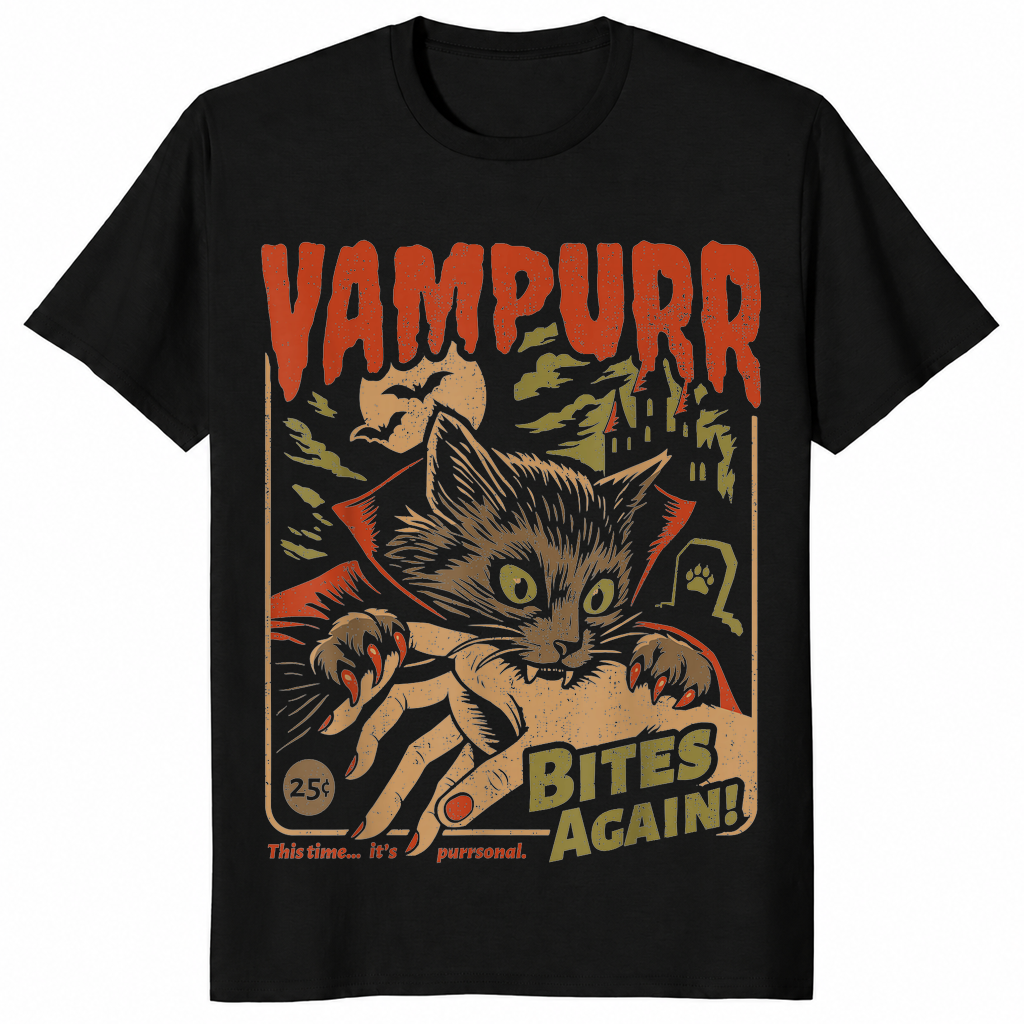 Vampire cat shirt in black