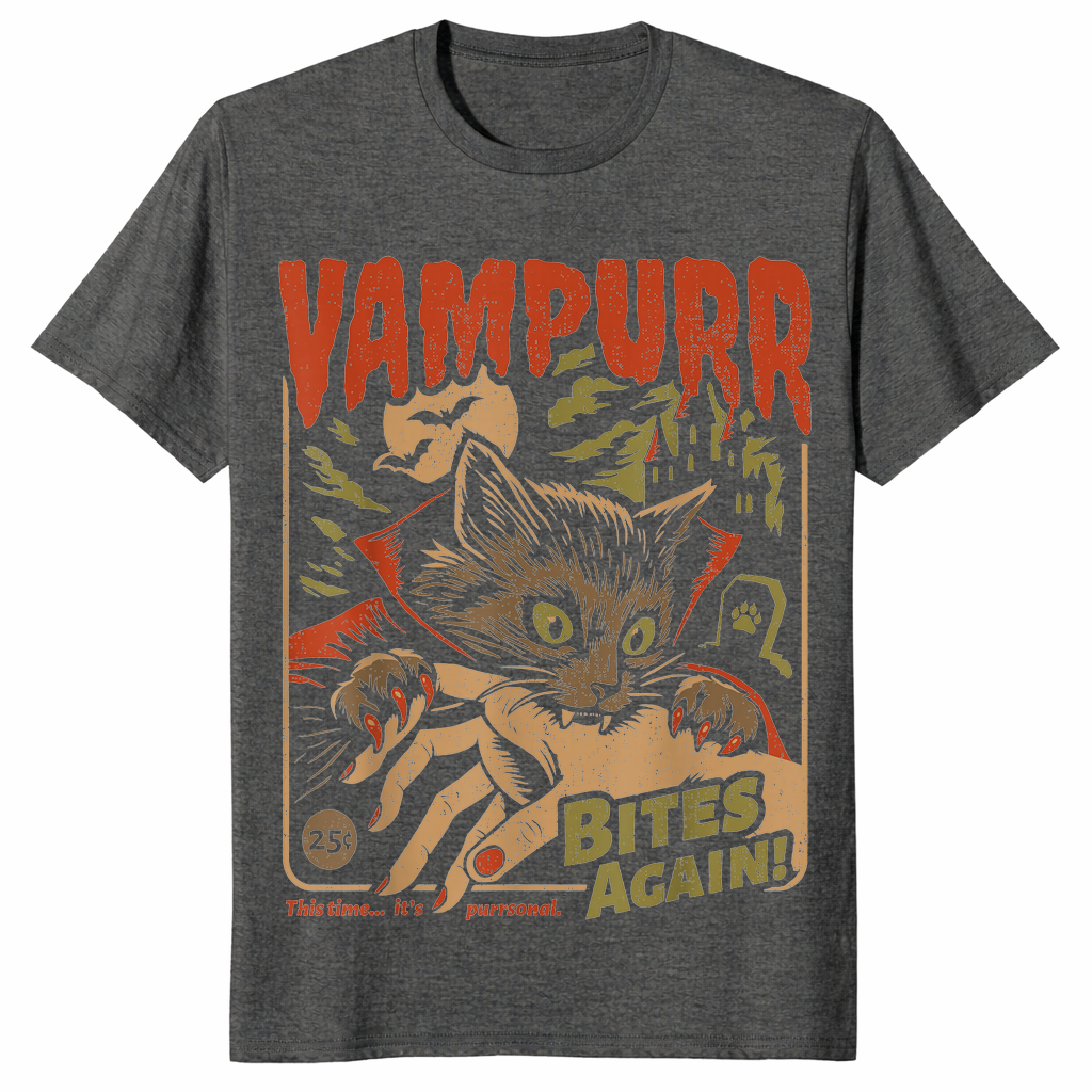 Vampire cat shirt in dark heather