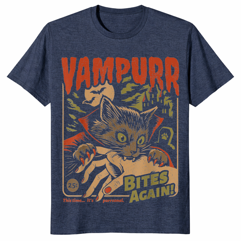 Vampire cat shirt in heather navy