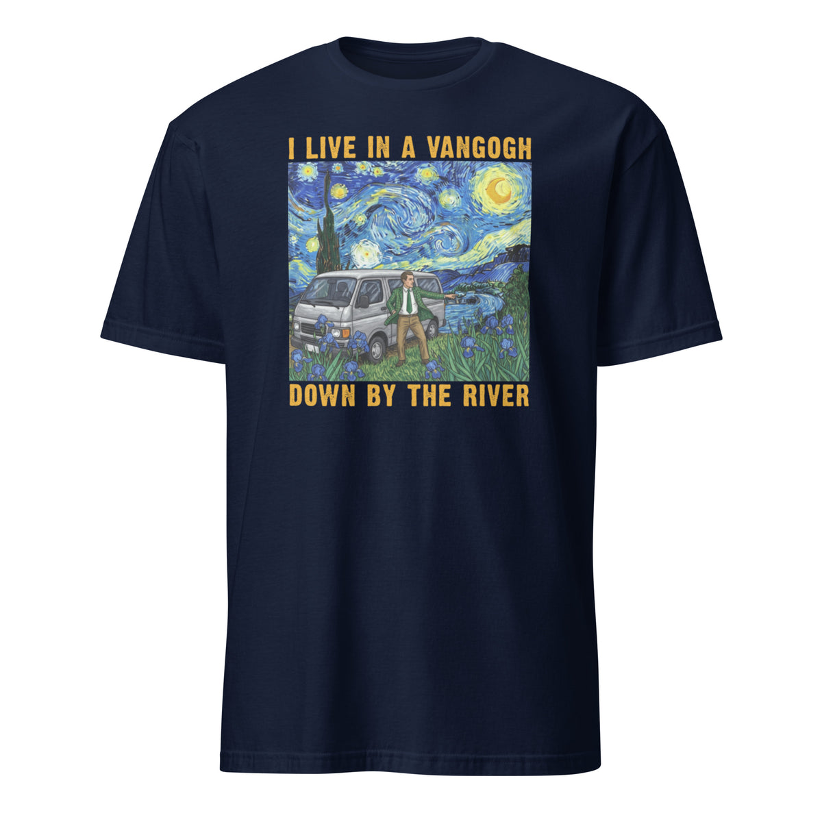 Van Gogh Shirt Funny Art T Shirt Down By The River Cuccico in navy