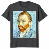 Close-up of Vincent Van Gogh self portrait artwork printed on graphic shirt