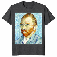 Close-up of Vincent Van Gogh self portrait artwork printed on graphic shirt