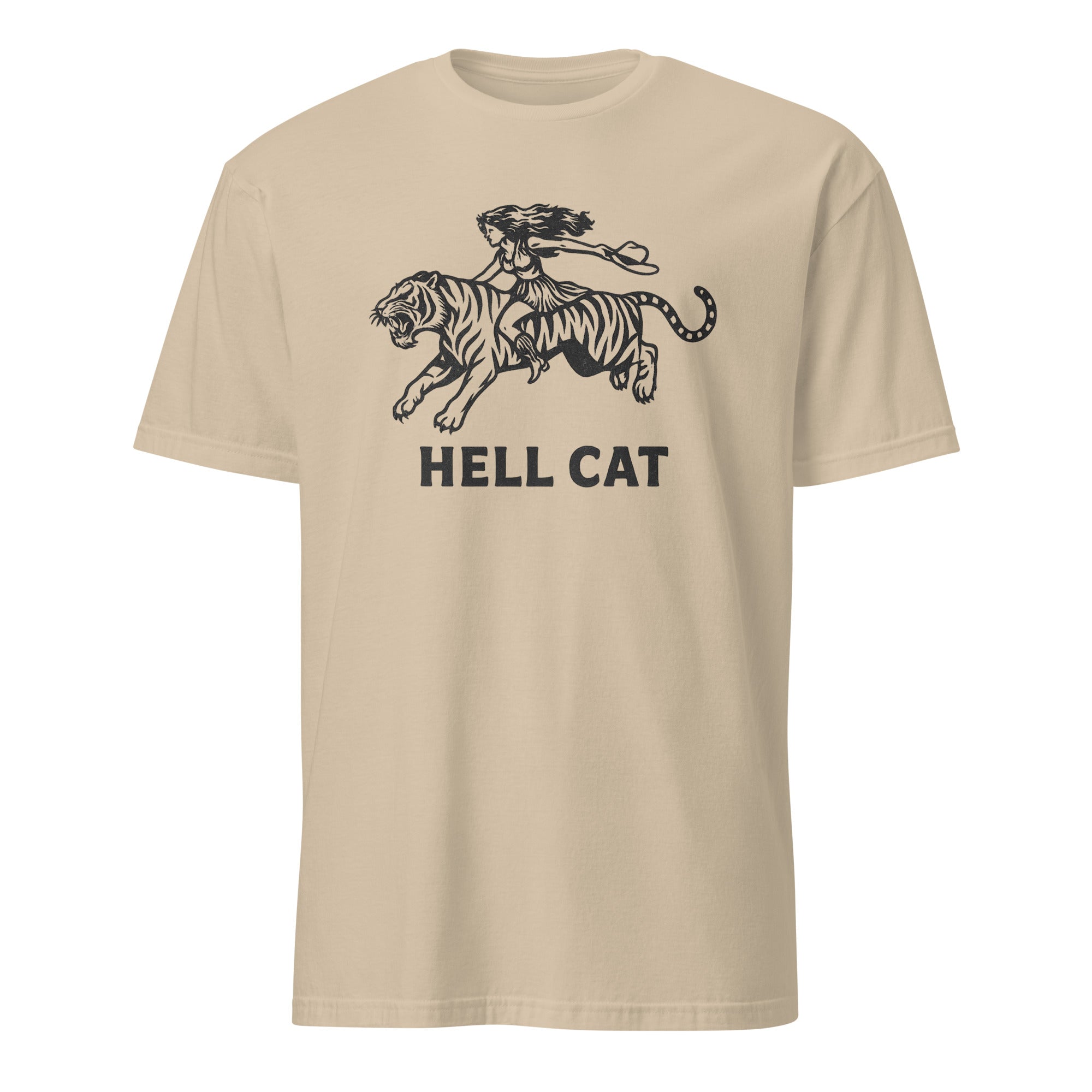 Vintage Cowgirl Hell Cat T-Shirt in daisy yellow with retro tiger graphic