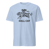 Vintage Cowgirl Hell Cat T-Shirt in light blue with retro tiger graphic