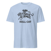 Vintage Cowgirl Hell Cat T-Shirt in light blue with retro tiger graphic