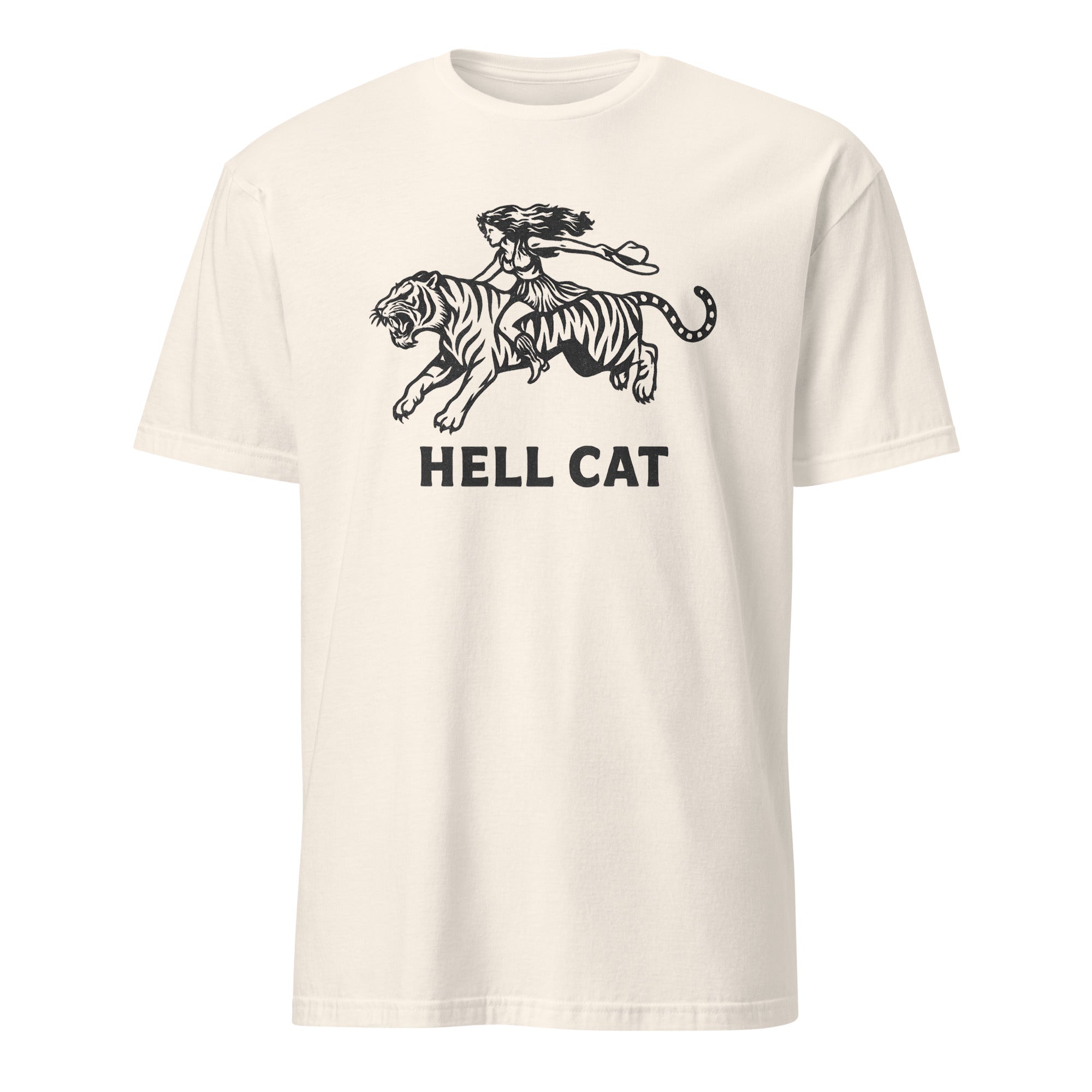 Vintage Cowgirl Hell Cat T-Shirt in natural with retro tiger graphic