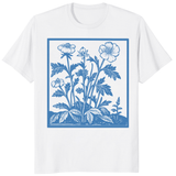 Cuccico Vintage Wildflowers Retro Flowers Shirt in White with Pressed Flowers design