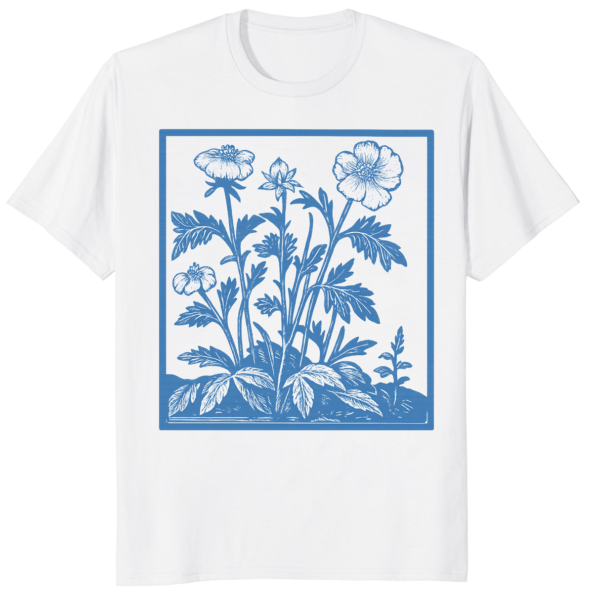 Cuccico Vintage Wildflowers Retro Flowers Shirt in White with Pressed Flowers design