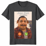 Viral TikTok meme graphic tee featuring Juan Pork phone call design