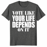 Vote like your life shirt in Heather Navy