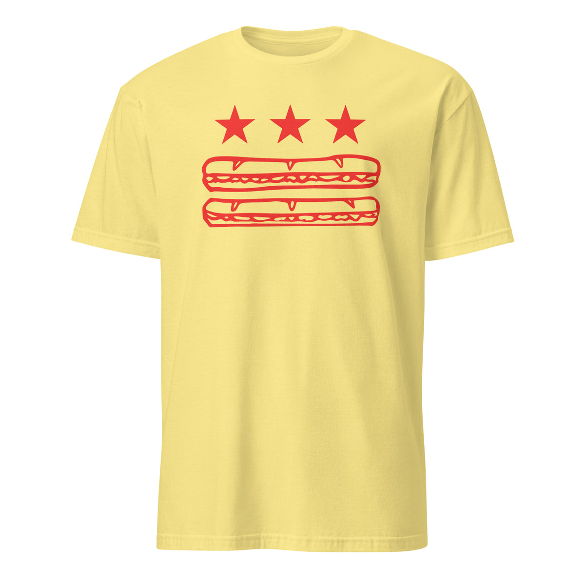 Cornsilk color Washington DC foodie protest tee featuring Sandwich Guy parody design by Cuccico