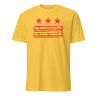 Daisy yellow Washington DC foodie protest tee with Sandwich Guy parody design by Cuccico