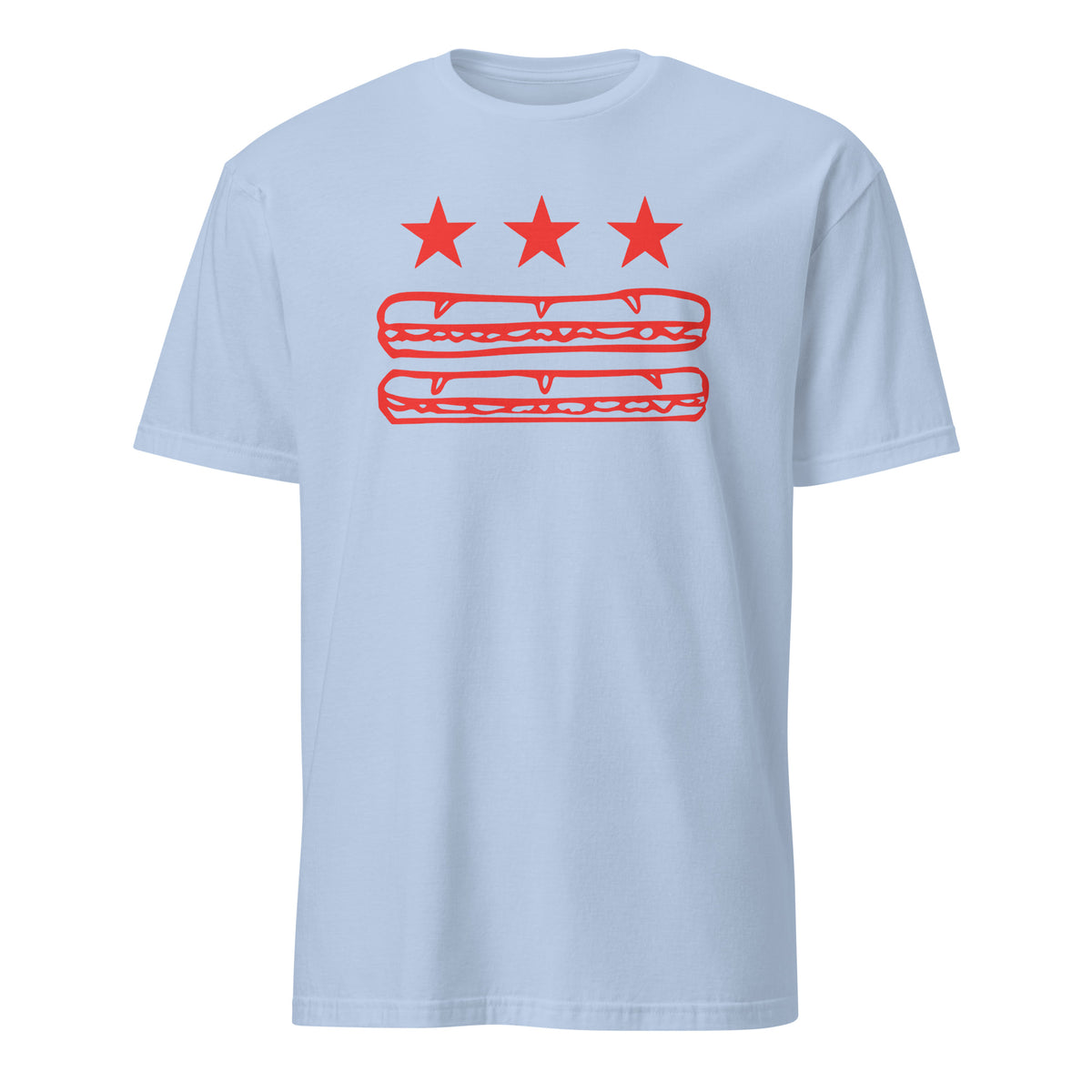 Light blue Sandwich Guy protest parody shirt with DC flag sub sandwich design by Cuccico